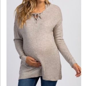 Taupe Knit hooded Maternity Sweater